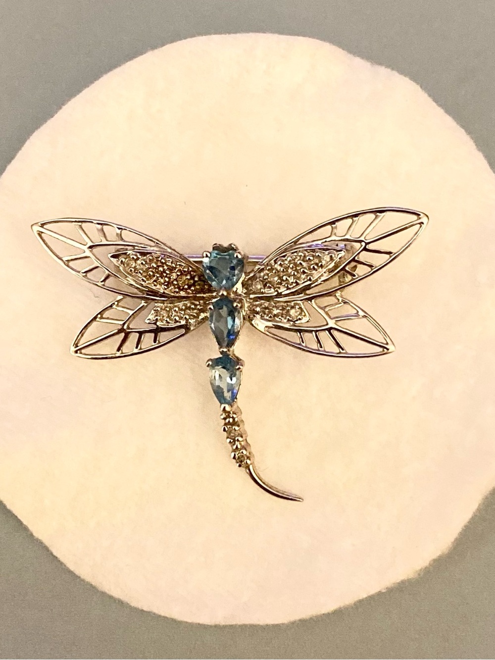 Blue Topaz 2ct Lab created Dragon Brooch Pin 14K White Gold Plated.